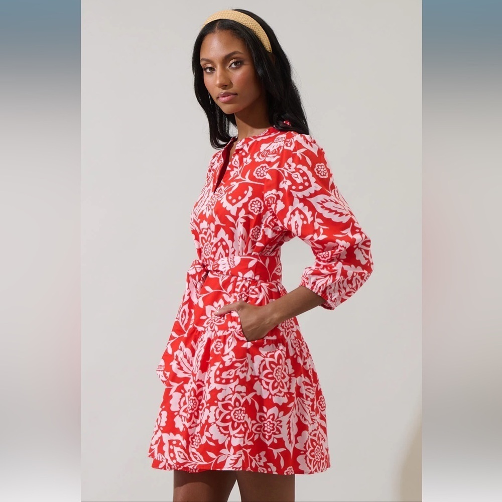 SugarLips Hazen Floral Leola Shift Mini Dress Red Multi - Picture 3 of 8